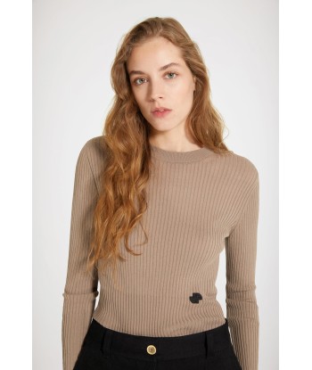 Körpernah geschnittener Rippstrick-Pullover aus Bio-Baumwolle soldes