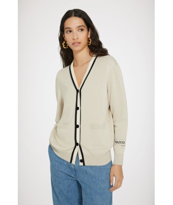 Cardigan mit kontrastierendem Kragen aus Baumwolle und Wolle en ligne des produits 